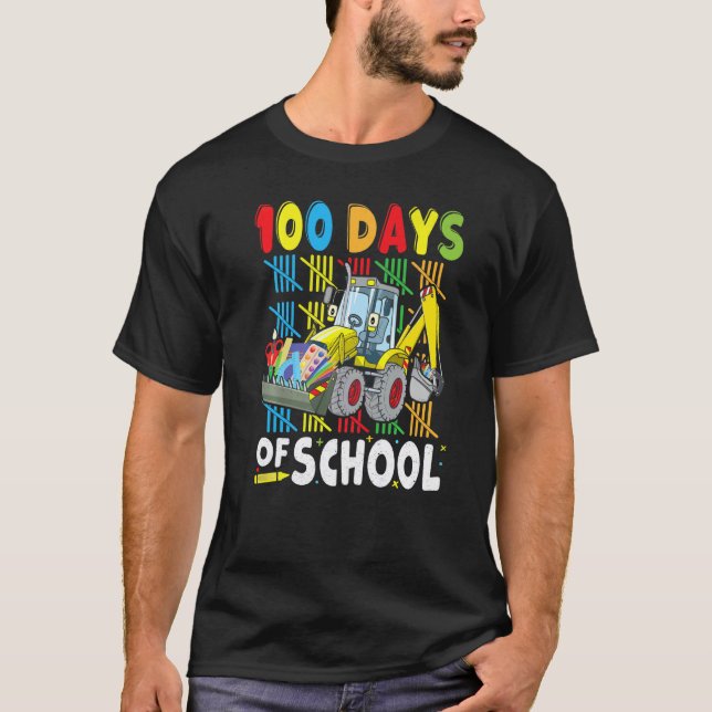 T-shirt Excavatrice De Construction 100 Jours D'école Ense (Devant)
