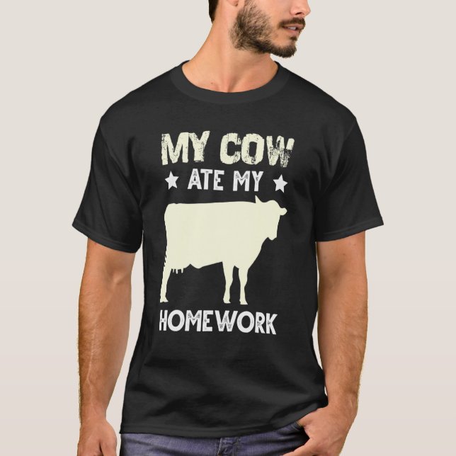 T-shirt Excuse de vache mangeant des devoirs pour grange d (Devant)