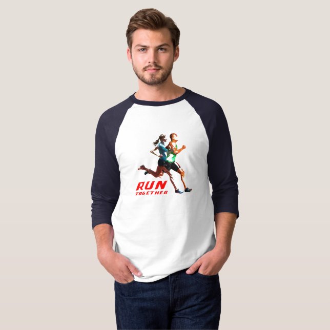 T-shirt Exécuter ensemble | Raglan à manches 3/4 hommes (Devant entier)
