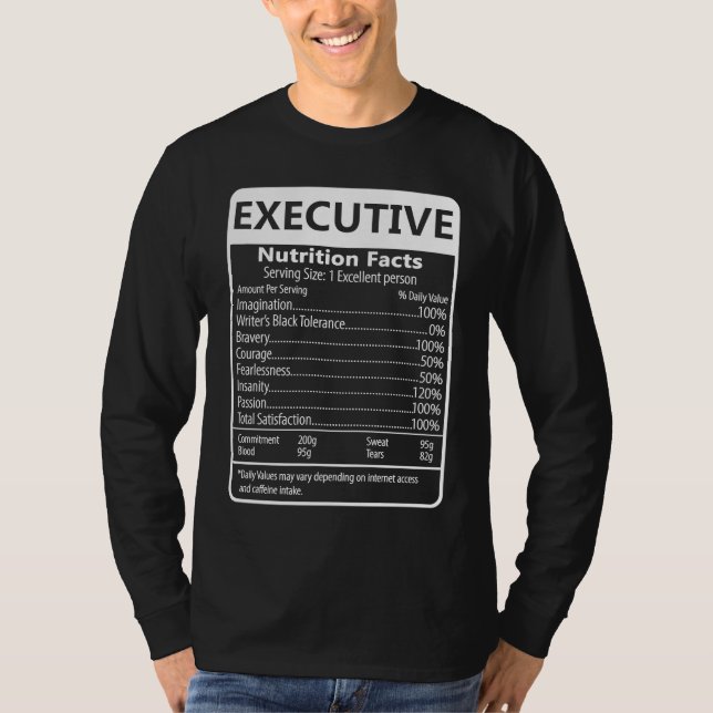 T-shirt Executive Nutrition Facts Sarcastic Graphic (Devant)