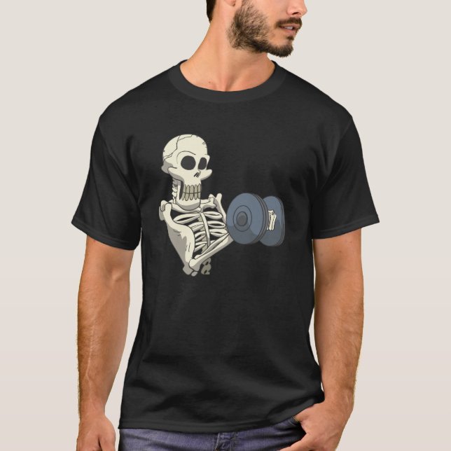T-shirt Exercice Fitness Skeleton Avec Curls Et Dumbbells (Devant)