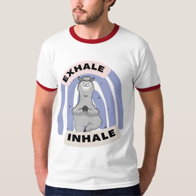 T-shirt Exhale Inhale Llama Yoga drôle (Devant)