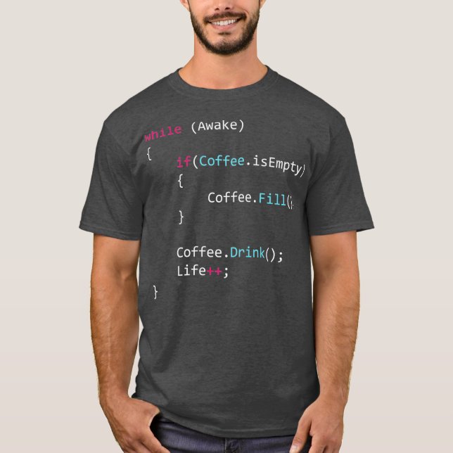 T-shirt Exigences en javascript pour le café (Devant)