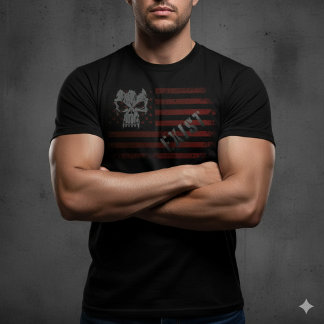 T-shirt EXIST Skull Distressed American Flag Patriotic Tee