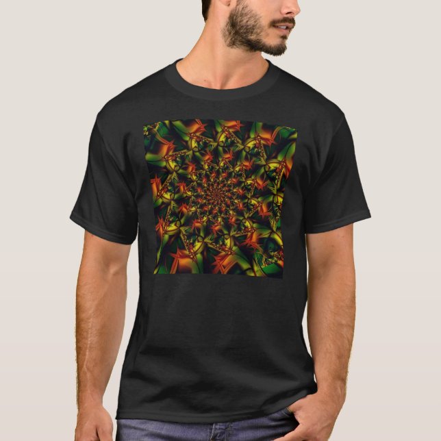 T-shirt Exotique | Art fractal vert et jaune (Devant)
