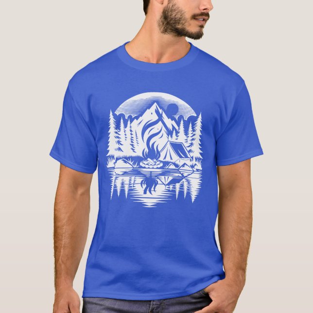 T-shirt Expérience de camping au feu de camp au bord du la (Devant)