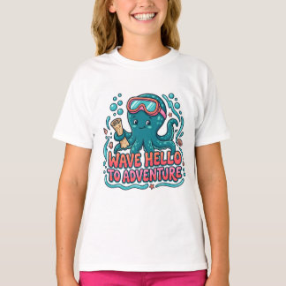 T-shirt Explorateur de pieuvre mignon "Faire signe à l'ave