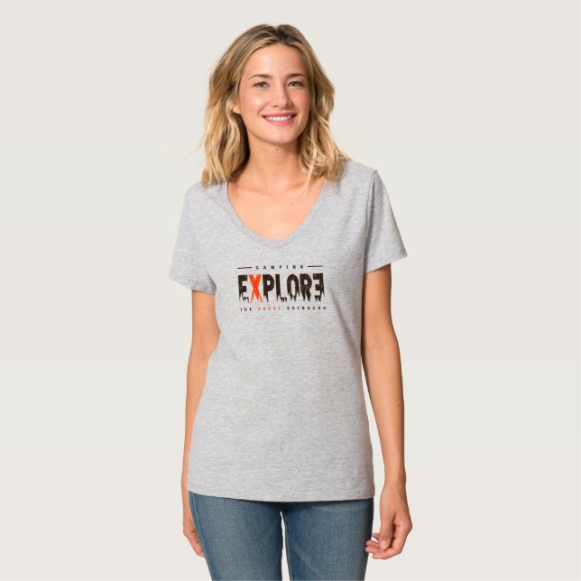 T-shirt Explorateur urbain | Cou-V féminin (gris) (Devant entier)