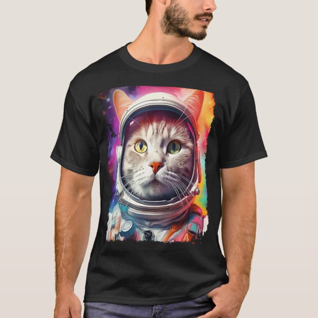 T-shirt Exploration spatiale de chat blanc Pop Art (Devant)