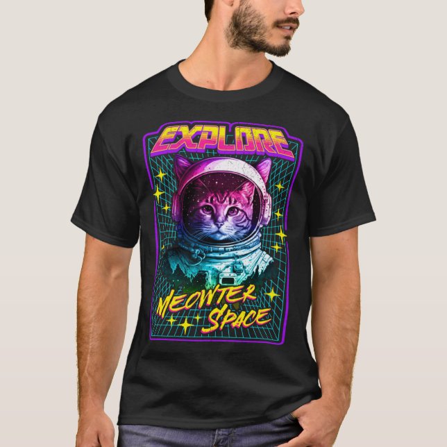 T-shirt Explore Meowter Space  80s Style Astronaut Space C (Devant)