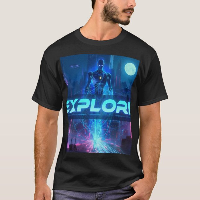 T-shirt EXPLORER - Cyberpunk Android Ville Sci-Fi Néon Tec (Devant)