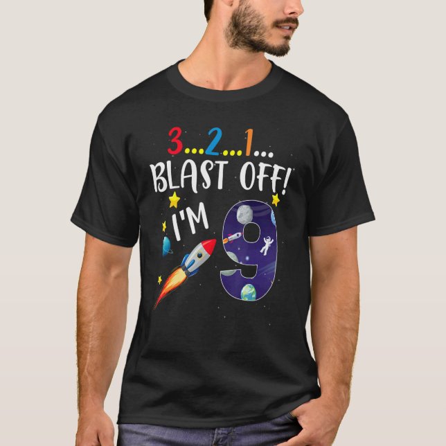 T-shirt Explosion de 9 ans Planète astronaute 9e anniversa (Devant)