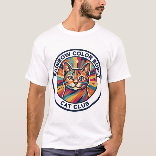 T-shirt Explosion de couleurs arc-en-ciel Chat Design de c (Devant)