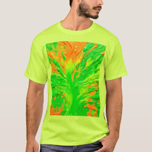 T-shirt Explosion de peinture verte et orange
