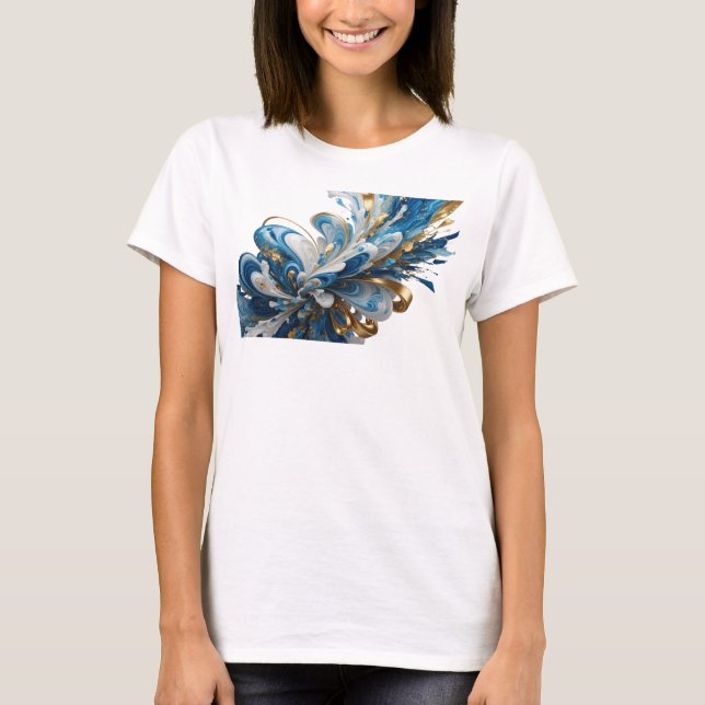 T-shirt Explosion Florale NAVY BLEU ET OR Tendance (Devant)