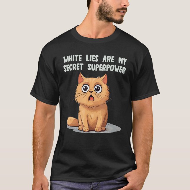 T-shirt Expression drôle de chat avec des idées de mensong (Devant)