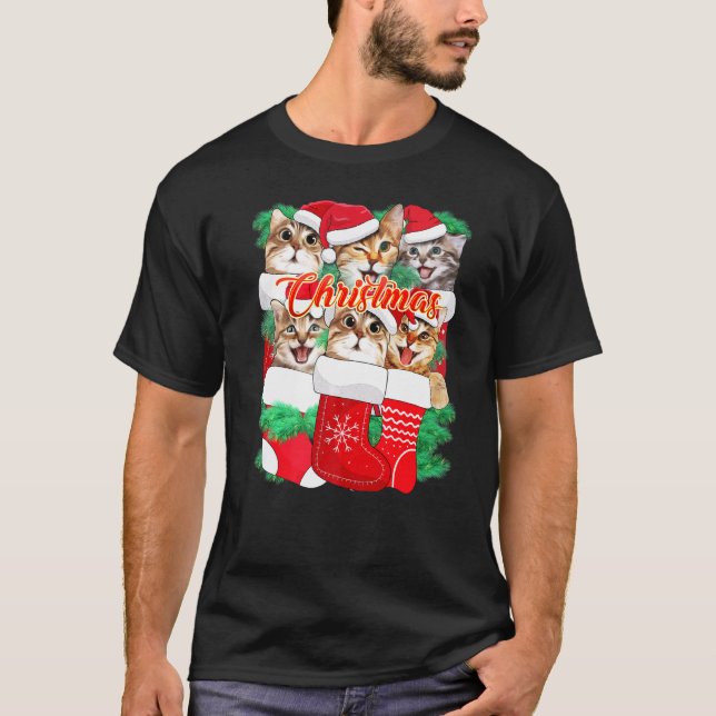 T-shirt Expressions de Visage de Chat Mignon Chat de Noël (Devant)