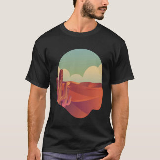 T-shirt Extérieur Moderne Scène Désert Sable Nuages Cactus