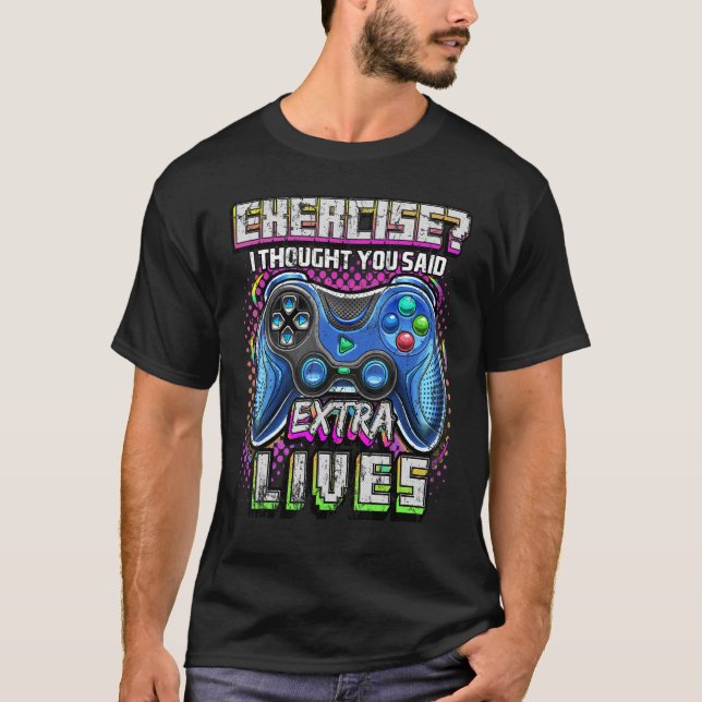 T-shirt Extra Lives Video Game Controller Retro Gamer Boys (Devant)
