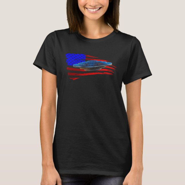 T-shirt Extraterrestrial Space Craft American Flag Men Wom (Devant)