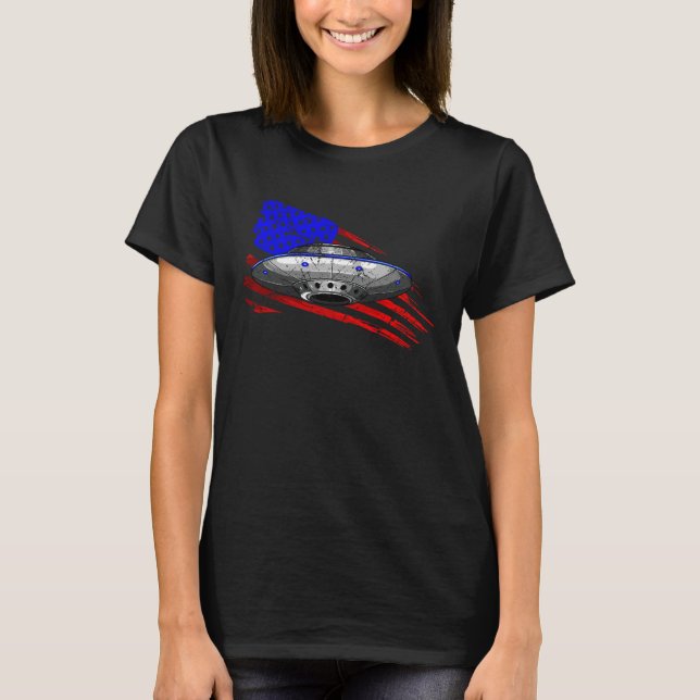 T-shirt Extraterrestrial Space Craft American Flag Men Wom (Devant)