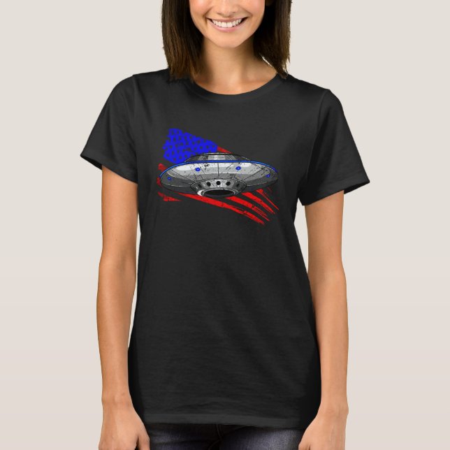 T-shirt Extraterrestrial Space Craft American Flag Men Wom (Devant)
