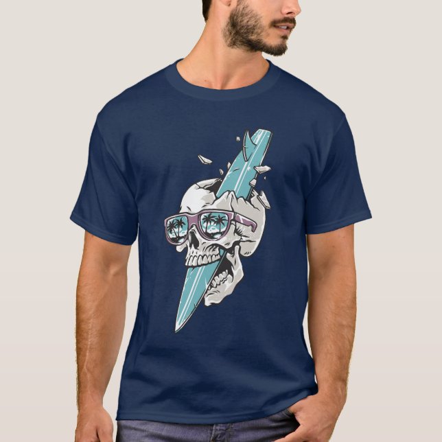 T-shirt Extreme Surf Skull Surfing Summer Beach Shirt Gift (Devant)