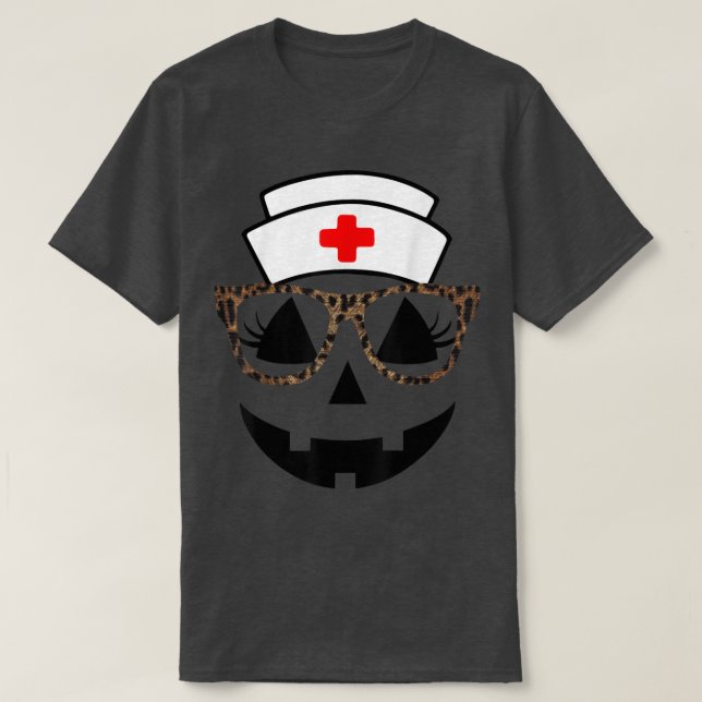 T-shirt Eyelash Citrouille Infirmière Léopard lunettes Jac (Design devant)