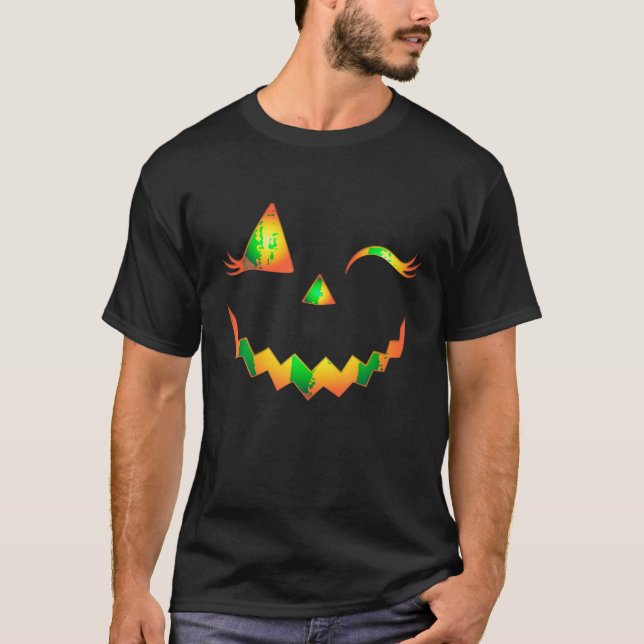 T-shirt Eyelashes Jack-o'-lantern Face Citrouille Hallowen (Devant)