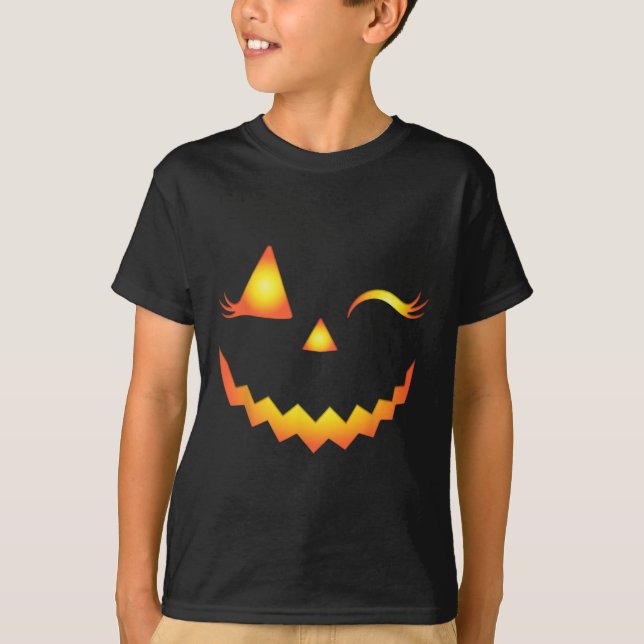 T-shirt Eyelashes Jack-o'-lantern Face Citrouille Hallowen (Devant)