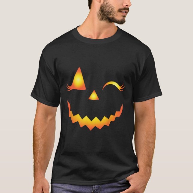 T-shirt Eyelashes Jack-o'-lantern Face Citrouille Hallowen (Devant)