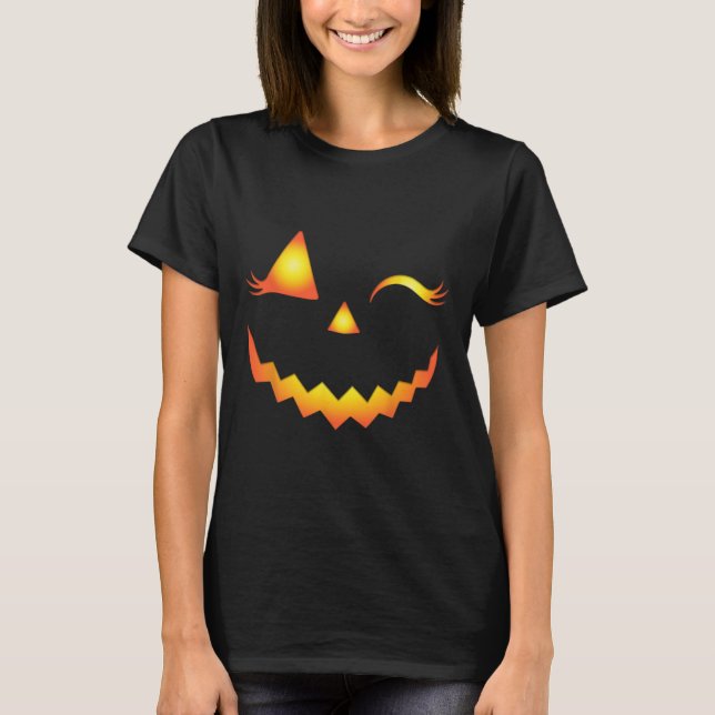 T-shirt Eyelashes Jack-o'-lantern Face Citrouille Hallowen (Devant)