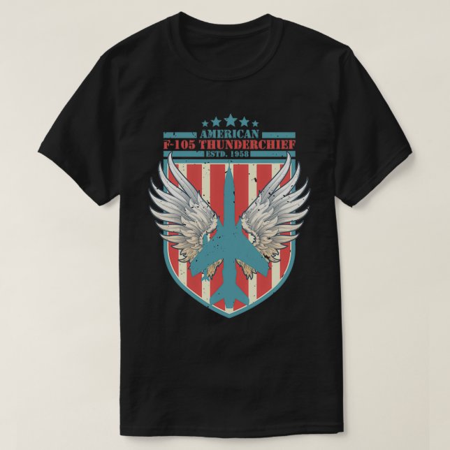 T-shirt F105 Thunderchief Bomber déstabilisé Drapeau US  (Design devant)