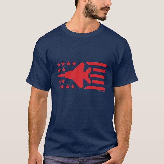 T-shirt F-15 Strike Eagle FighterJet Red Stars and Stripes (Devant)