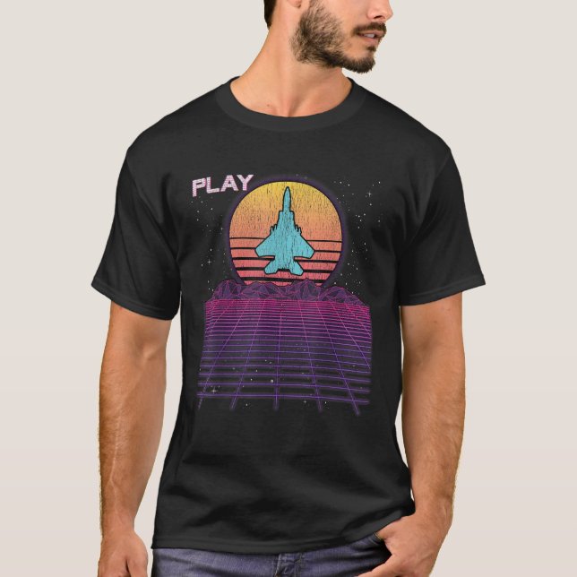 T-shirt F 22 Raptor Fighter Jet F18 Synthwave Retrowave Ae (Devant)