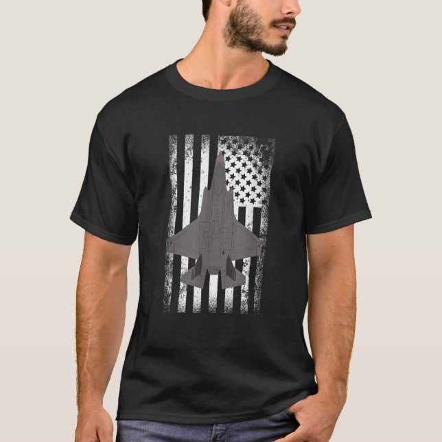 T-shirt F 35 Éclair Drapeau américain Avion militaire (Devant)