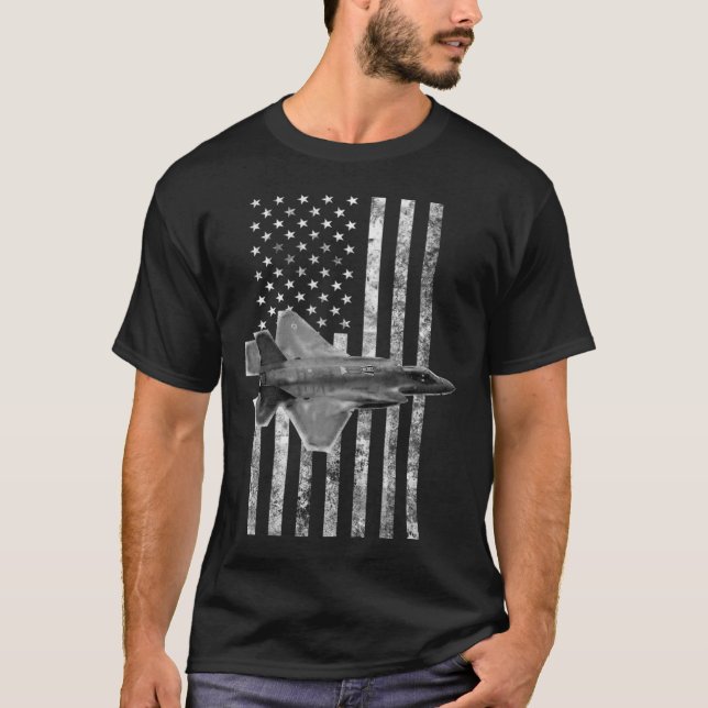 T-shirt F-35 Lightning II American USA Drapeau Tee - Milit (Devant)