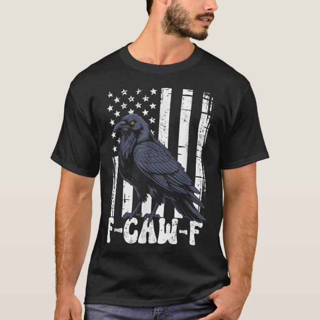 T-shirt F Caw F Black Crow Black Bird Retro Usa Flag Vinta (Devant)