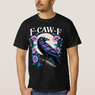 T-shirt F CAW F Corbeau Fleurs Violettes et Lune