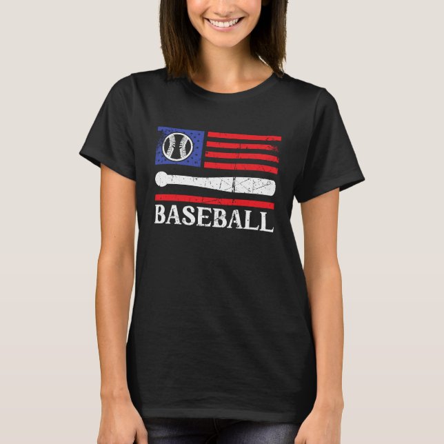 T-shirt Fa De Baseball Patriotique 4 juillet Frappe De Bas (Devant)