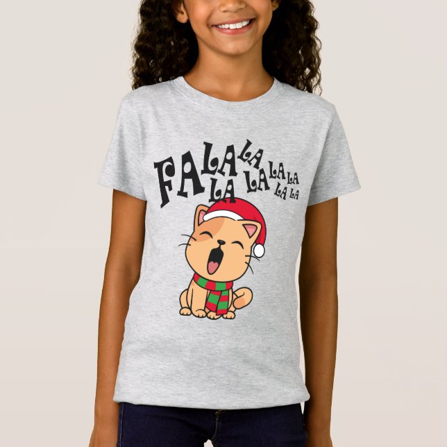 T-Shirt Fa La La La La Christmas Chat chantant Jersey Shir (Devant)