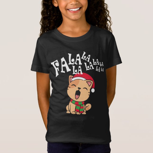 T-Shirt Fa La La La La Christmas Chat chantant Jersey Shir (Devant)