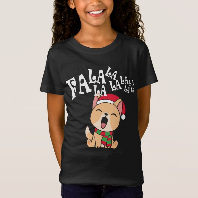 T-Shirt Fa La La La La Christmas Chien chantant Jersey Shi (Devant)