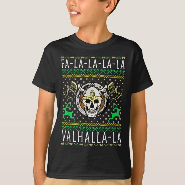 T-shirt Fa-la-la-la Valhalla-la Viking God Ugly Christmas  (Devant)