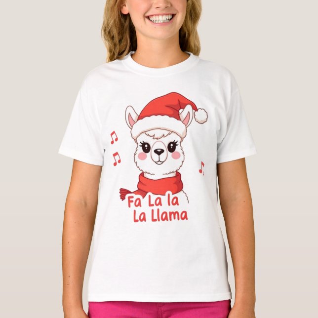 T-shirt Fa La La Llama White Deer Christmas (Devant)