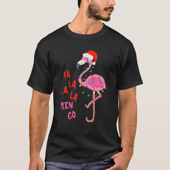 T-shirt Fa La La Mingo Flamant rose Pour Noël Noël Noël (Devant)