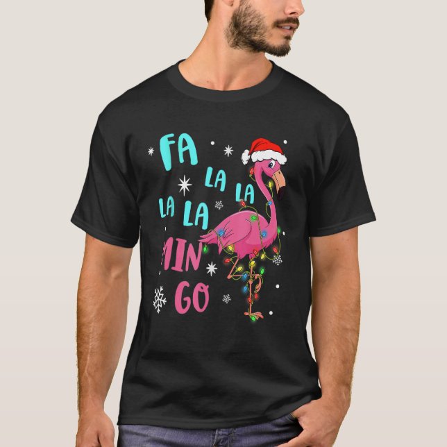 T-shirt Fa La La Mingo Flamant rose Pour Noël Noël Noël No (Devant)