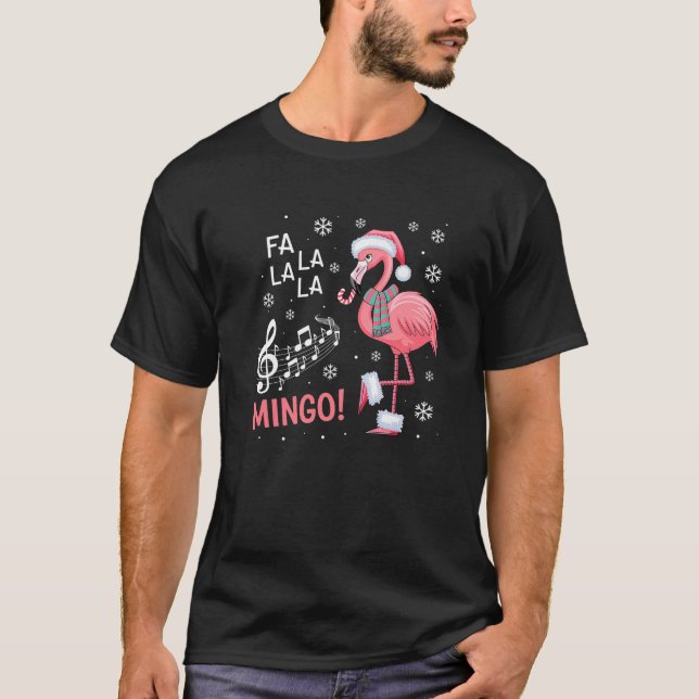 T-shirt Fa La La Mingo Flamingo Candy Cane Christmas Premi (Devant)