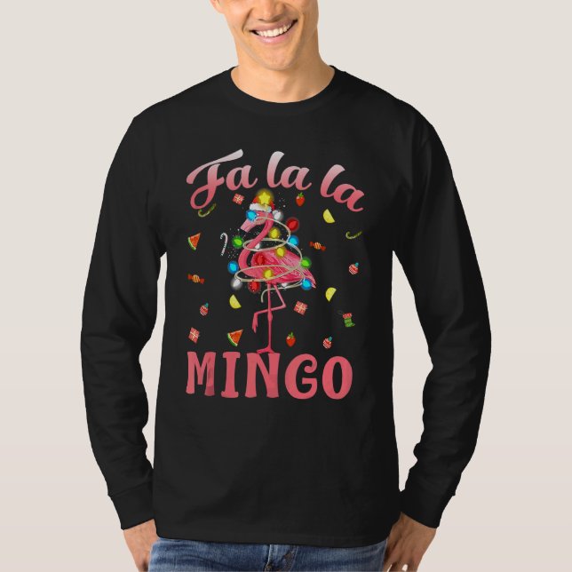 T-shirt Fa La La Mingo Flamingo Christmas Tree Lights Trop (Devant)