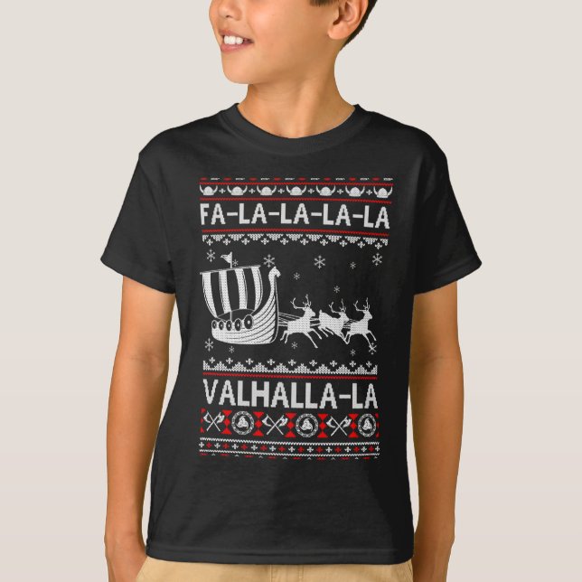 T-shirt Fa La La Valhalla Viking Ship Christmas Xmas Ugly  (Devant)